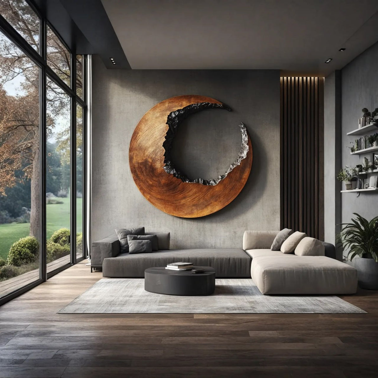 Solid Wood Circular Wall Sculpture with Open Center Form
