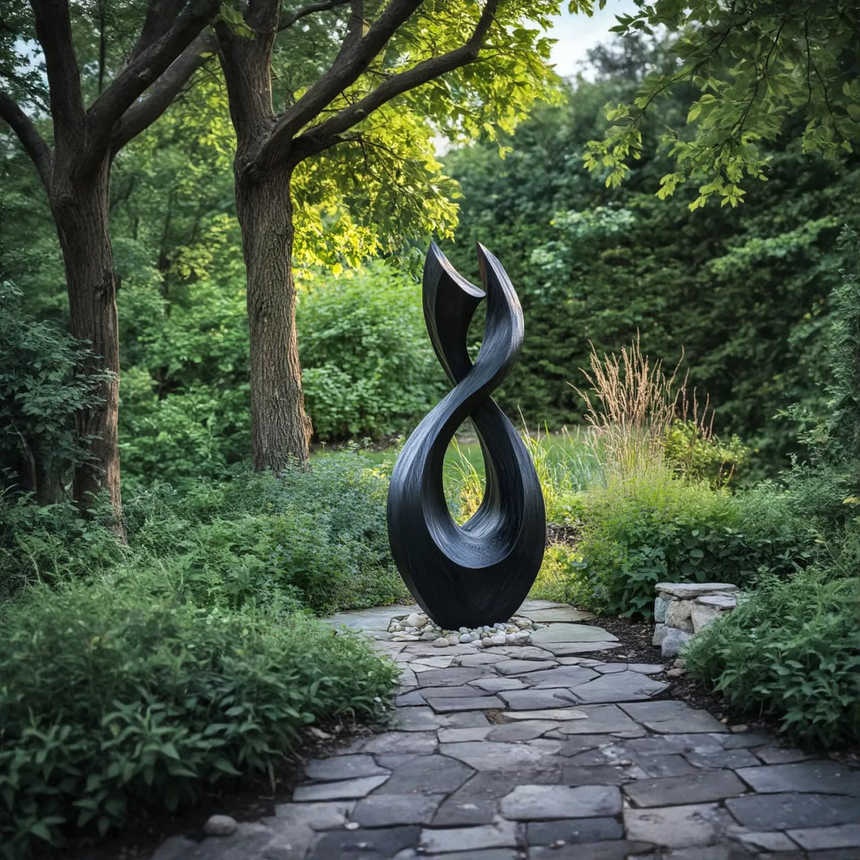 Handcrafted Solid Wood Garden Sculpture with Twisting Open Form