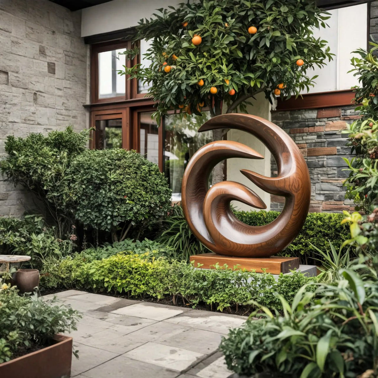 Spiral Harmony Solid Wood Garden Sculpture for Outdoor Landscape Decor