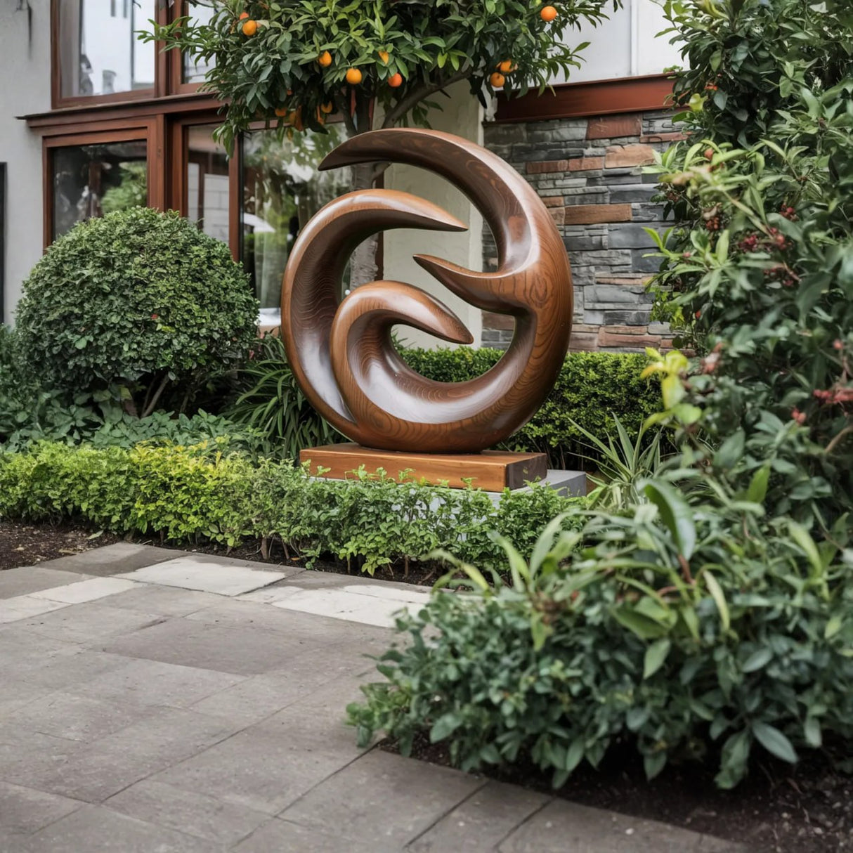 Spiral Harmony Solid Wood Garden Sculpture for Outdoor Landscape Decor