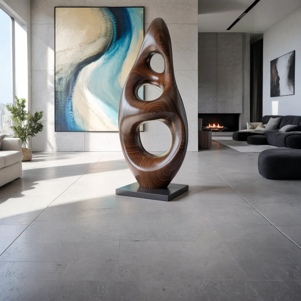Ethereal Aperture Solid Wood Abstract Sculpture for Living Room