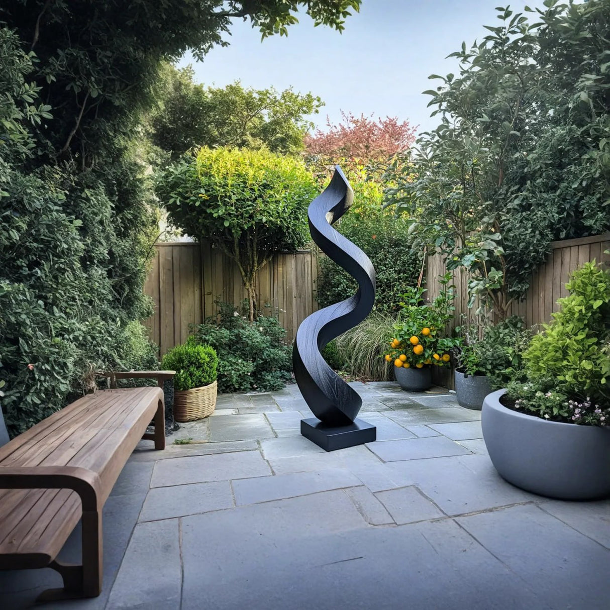 Outdoor Twisting Ribbon Solid Wood Sculpture for Garden Decor