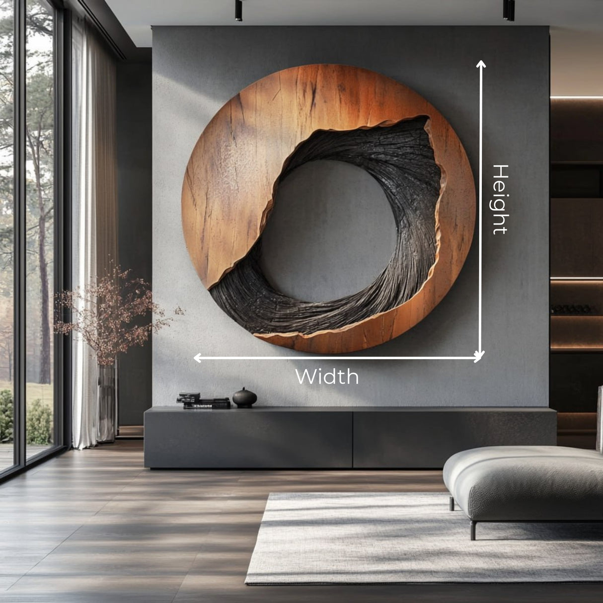 Round Wood Wall Sculpture with Open Center and Textured Carved Detail