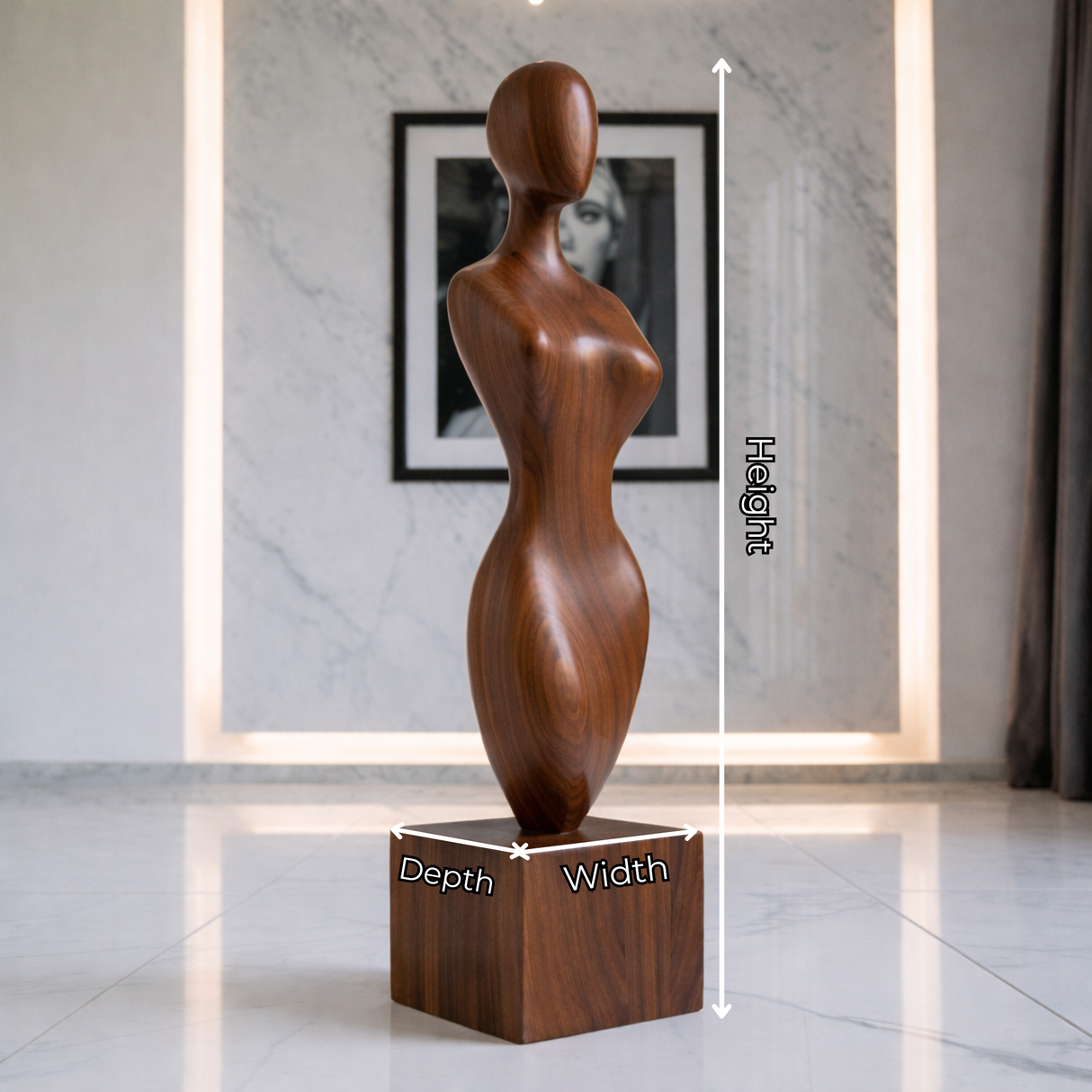 Solid Wood Abstract Female Torso Sculpture with Plinth for Modern Interiors
