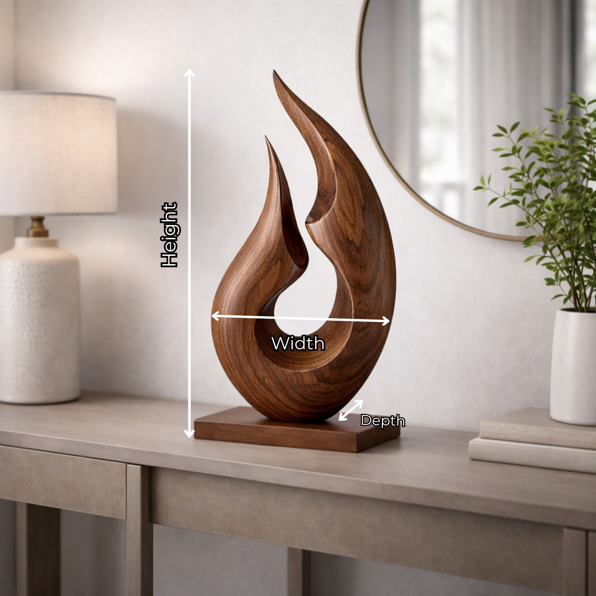 Abstract Flame Wood Sculpture Modern Handmade Tabletop Art Decor