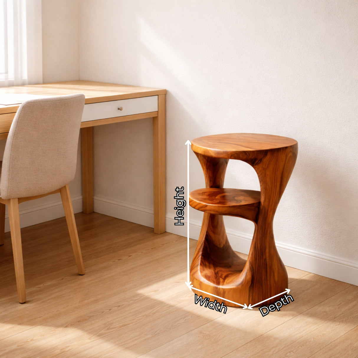 Solid Wood Side Table Two Tier Sculpted Arch Design for Living Room