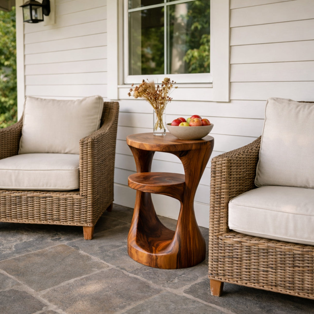 Solid Wood Side Table Two Tier Sculpted Arch Design for Living Room