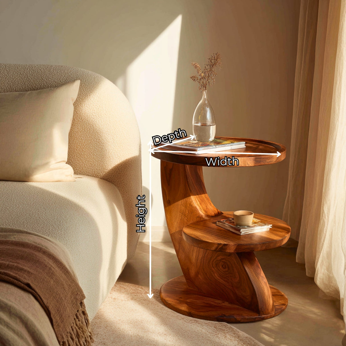Two Tier Solid Wood Side Table for Living Room and Bedroom Use