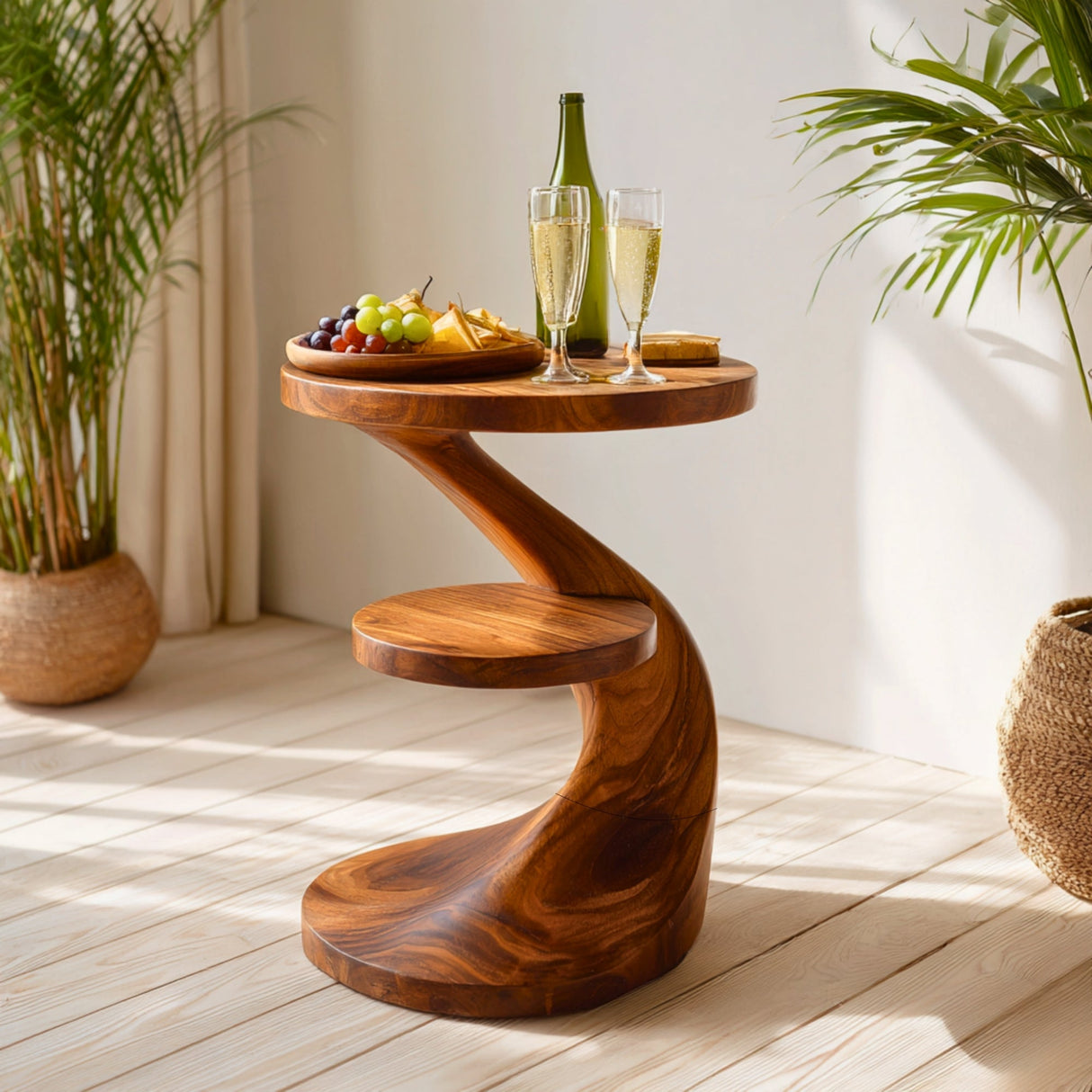 Solid Wood Two Tier Side Table for Living Room and Entertaining Corner Decor