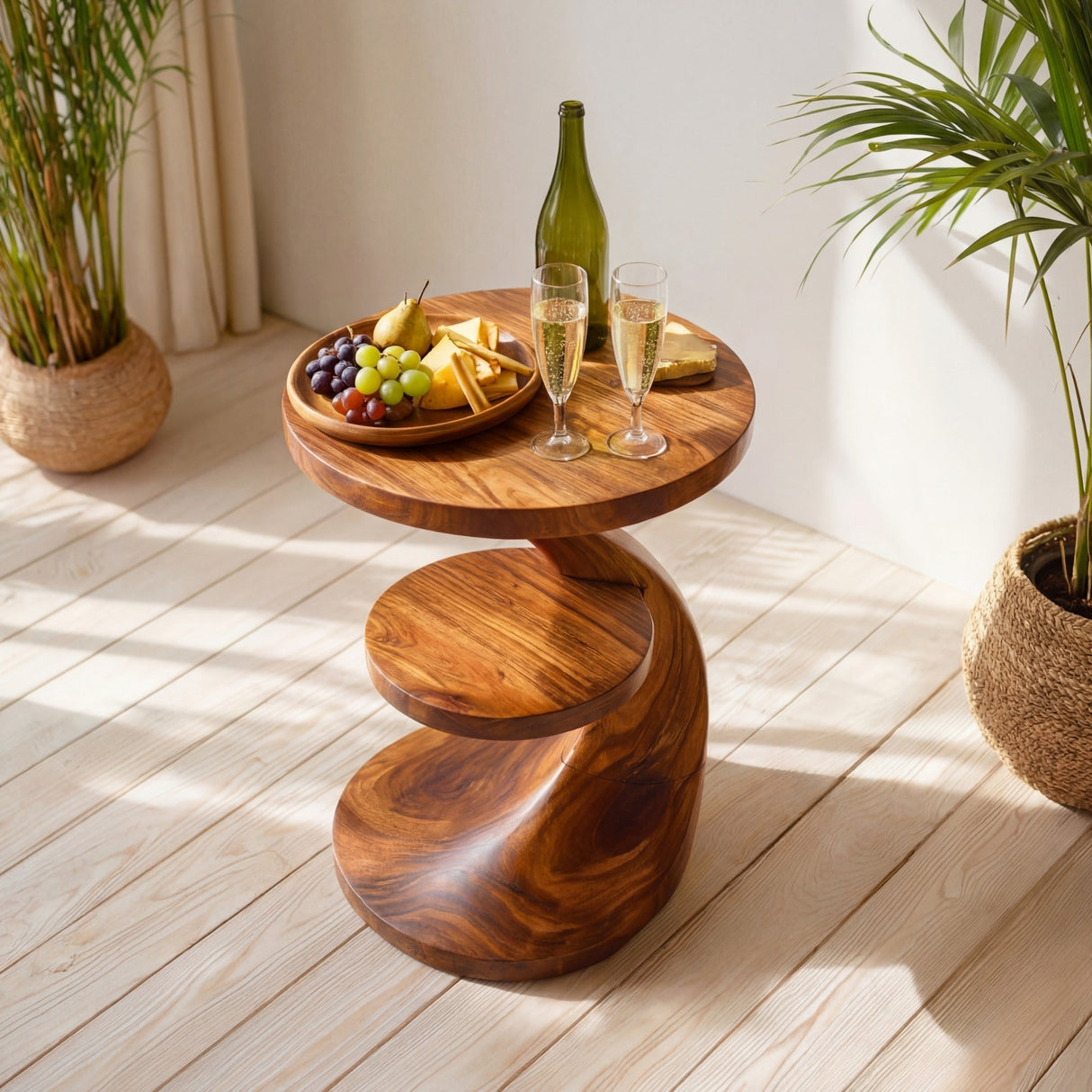 Solid Wood Two Tier Side Table for Living Room and Entertaining Corner Decor