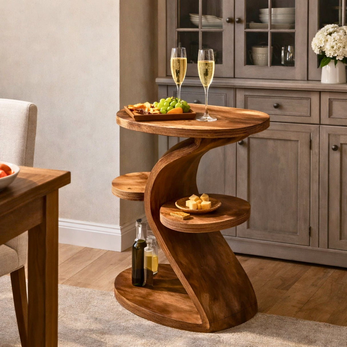 Modern Sculptural Side Table for Living Room with Three Tier Display Shelves
