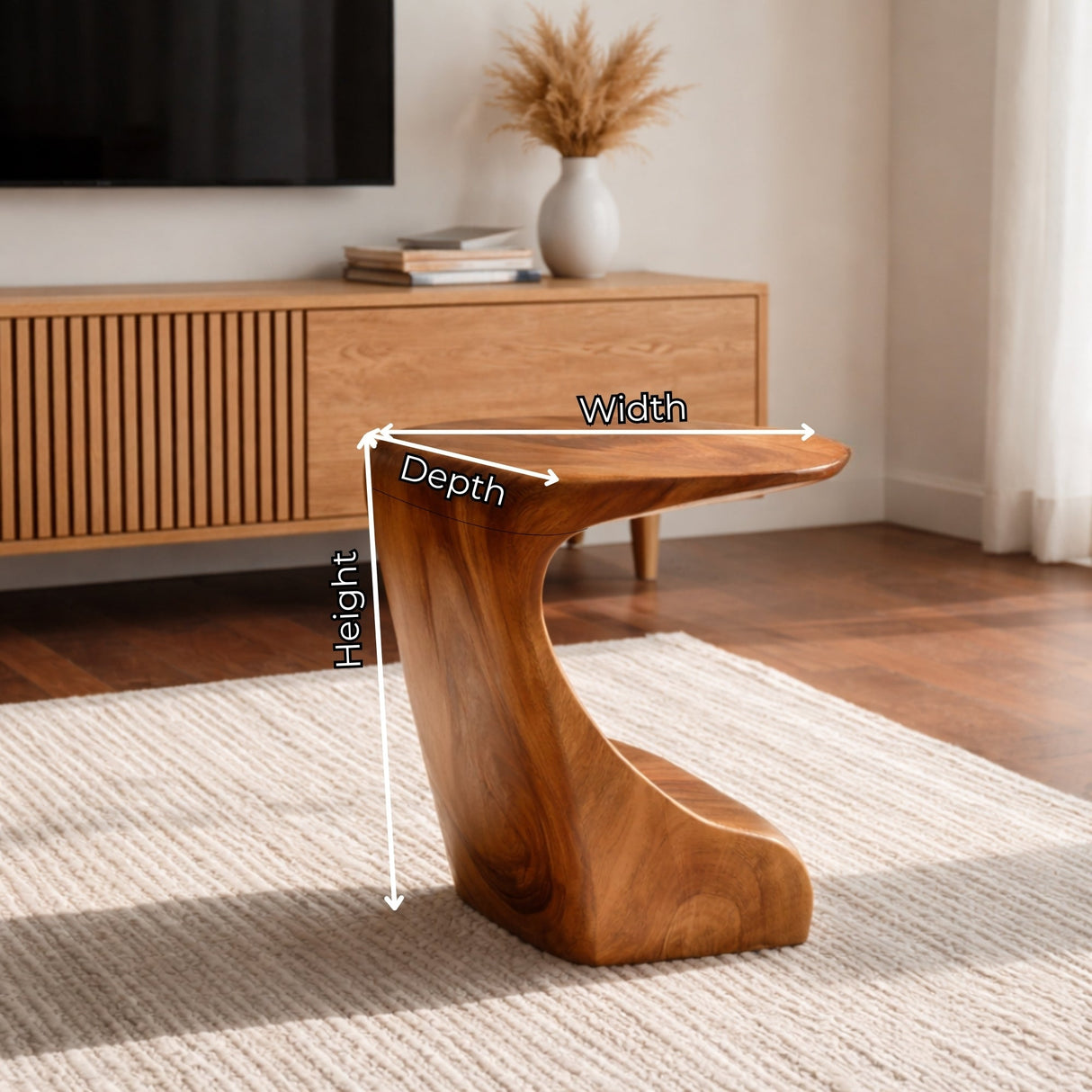 Modern Sculptural Solid Wood Side Table for Living Room Interior Decor