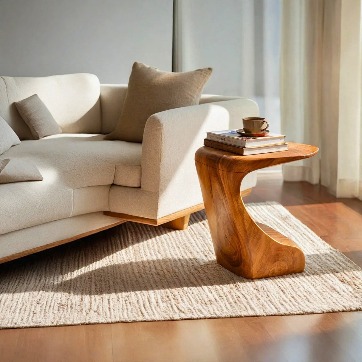 Modern Sculptural Solid Wood Side Table for Living Room Interior Decor