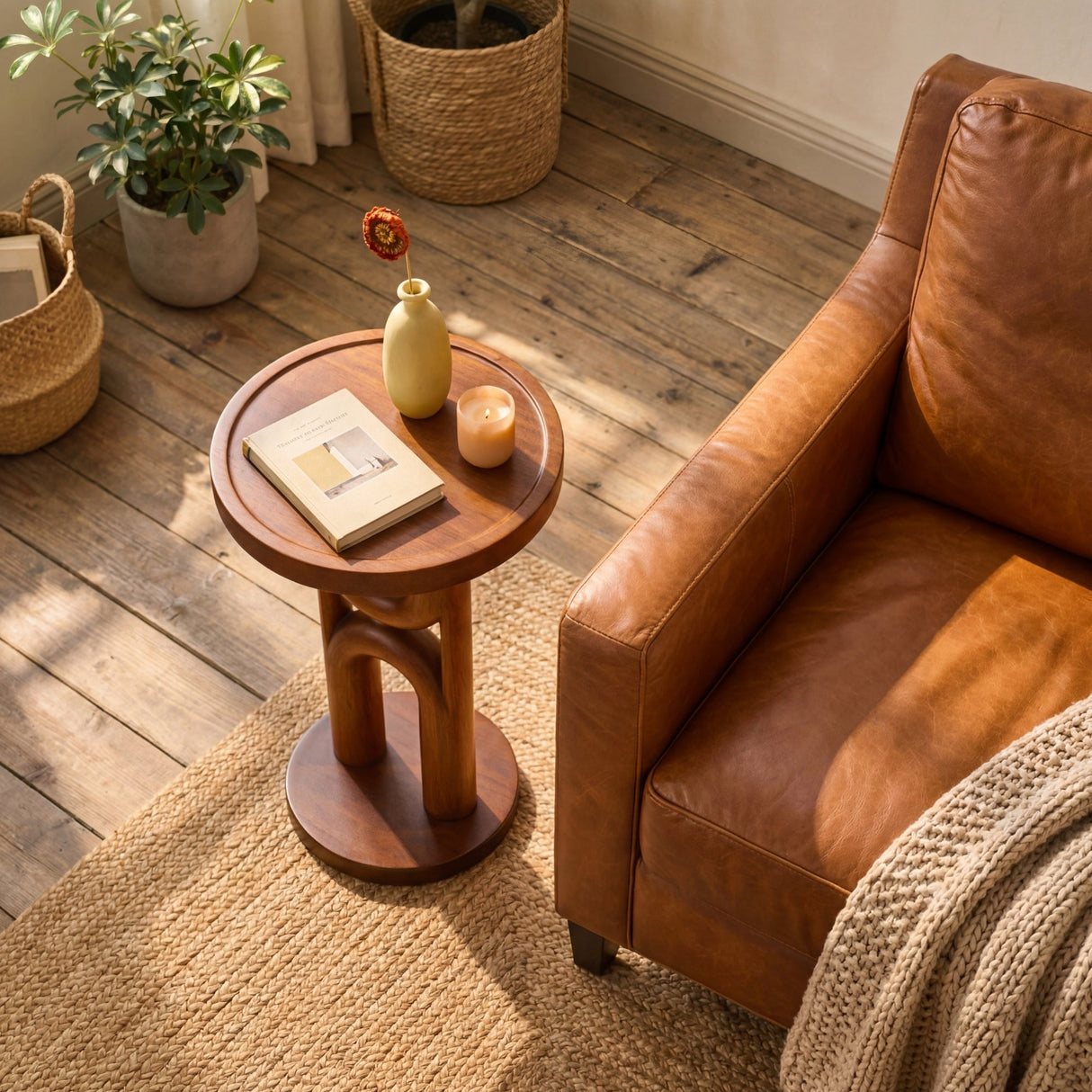 Tall Arch Solid Wood Side Table for Living Room Decor