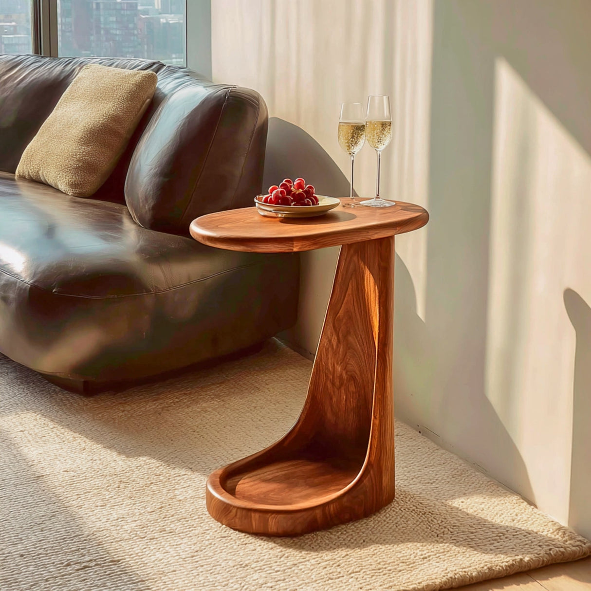 Waterfall Solid Wood Side Table with Tray Top for Living Room Decor