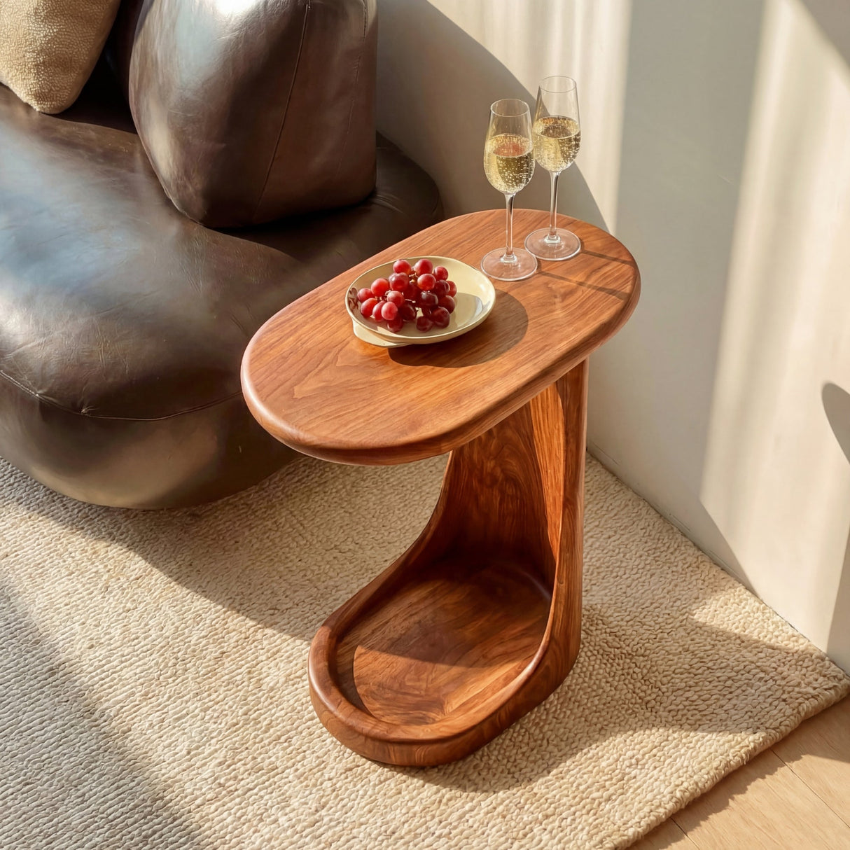 Waterfall Solid Wood Side Table with Tray Top for Living Room Decor