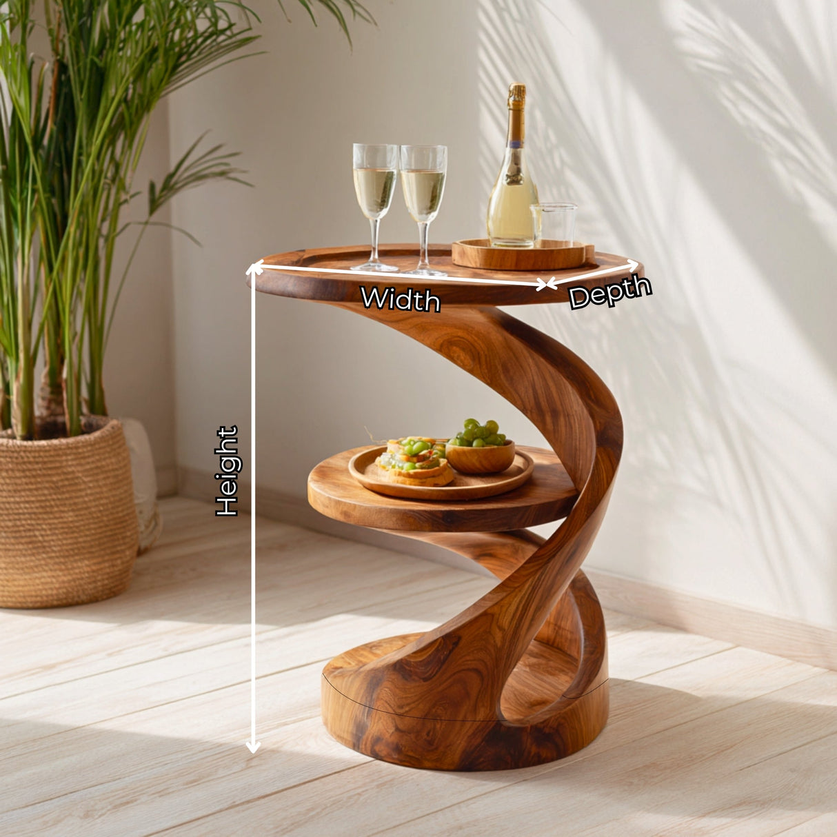 Helix Two Level Solid Wood Side Table with Tray Top for Living Room Decor