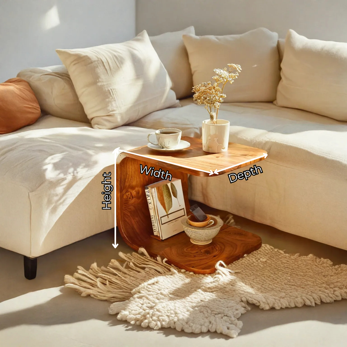 Solid Wood Sculptural Side Table for Modern Living Rooms and Lounging Spaces