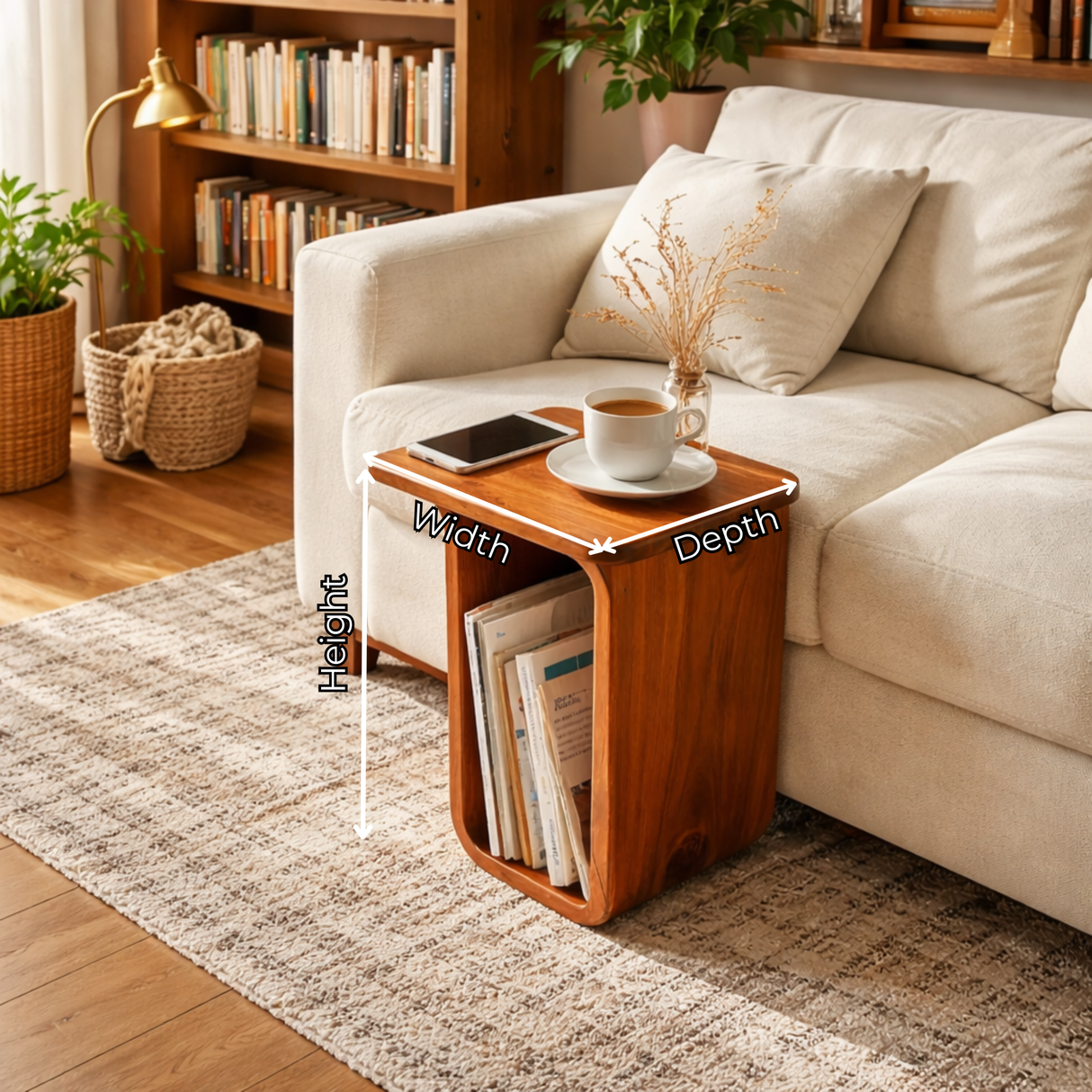 Sculptural Solid Wood Side Table for Living Rooms and Reading Corners