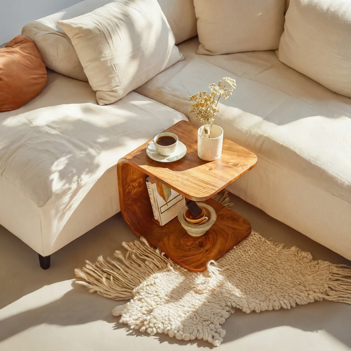 Solid Wood Sculptural Side Table for Modern Living Rooms and Lounging Spaces