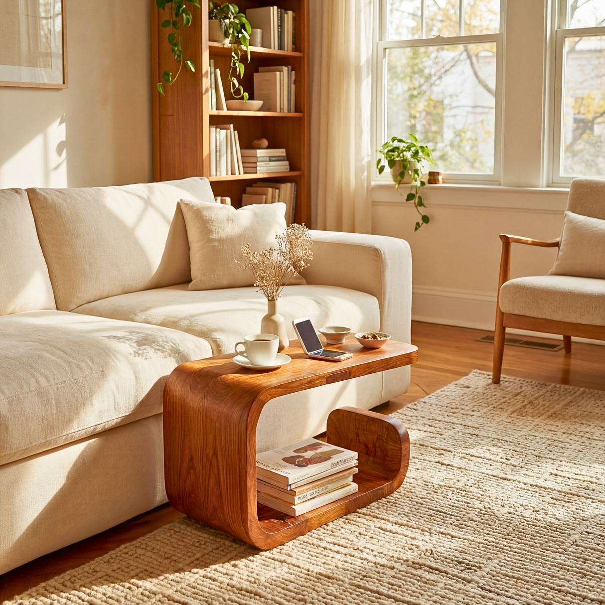Sculptural Solid Wood Side Table for Cozy Living Rooms and Reading Spaces