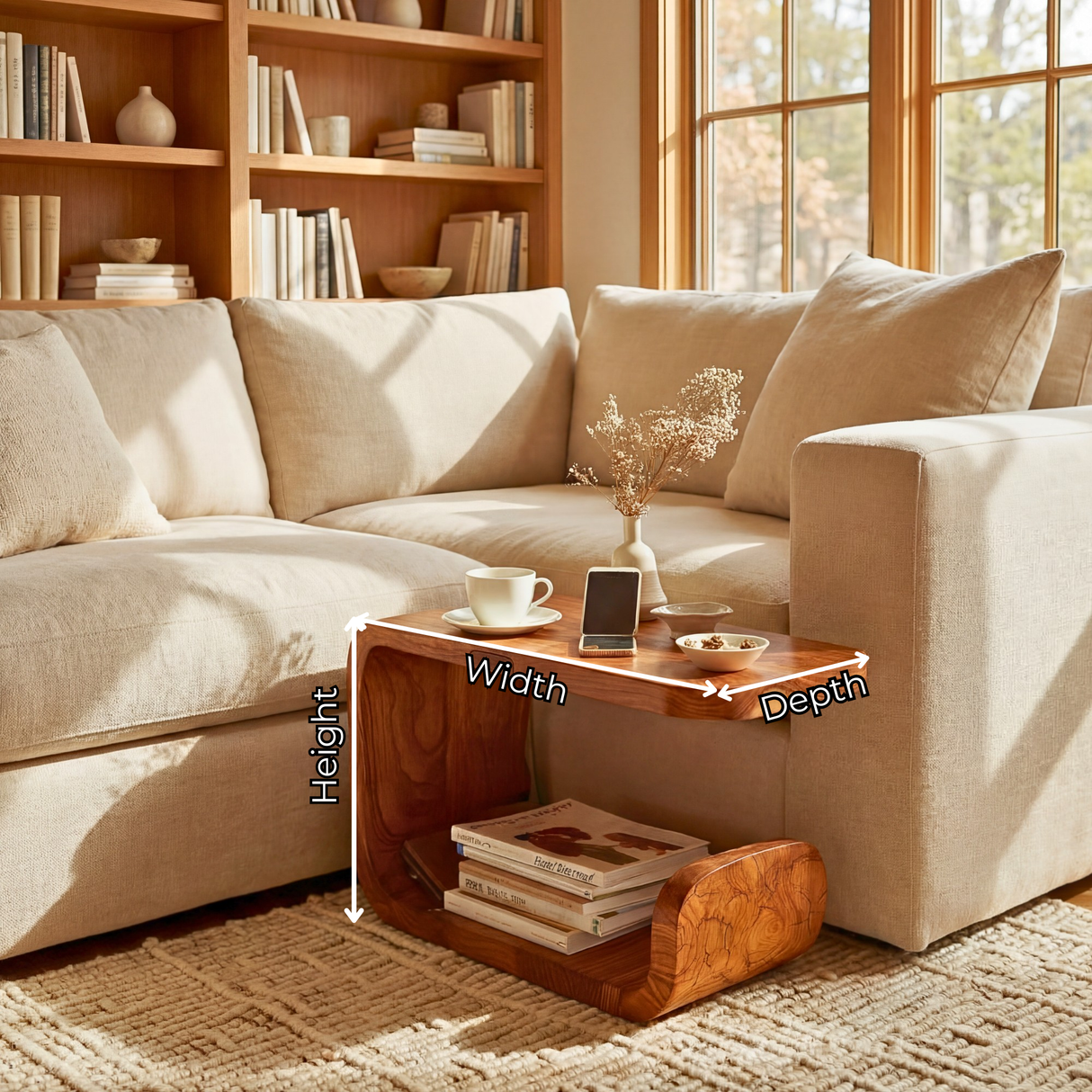 Sculptural Solid Wood Side Table for Cozy Living Rooms and Reading Spaces