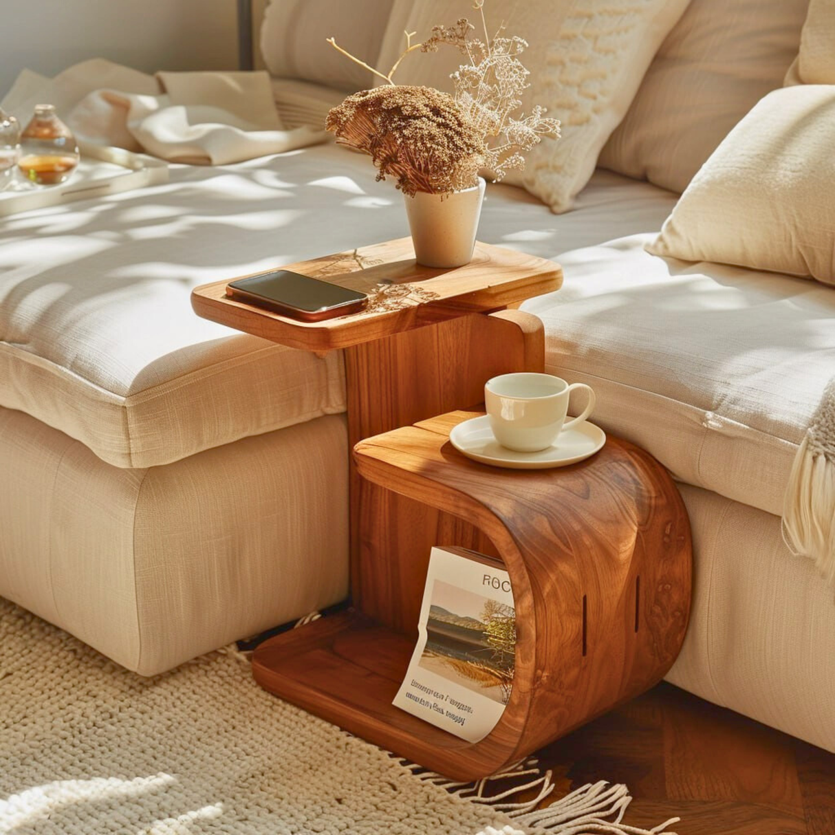 Sculptural Solid Wood Side Table for Modern Living Rooms and Cozy Corners