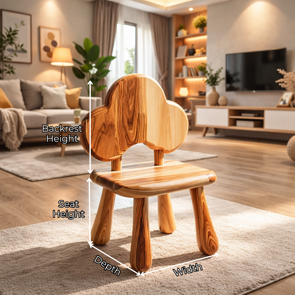 Solid Wood Kids Chair with Cloud Shaped Backrest for Nursery, Playroom or Learning Space
