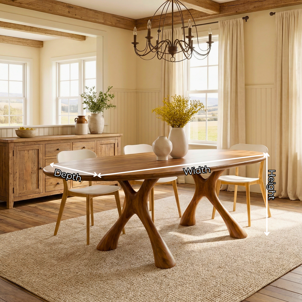 Solid Wood Dining Table with Sculpted Organic Legs for Dining Room