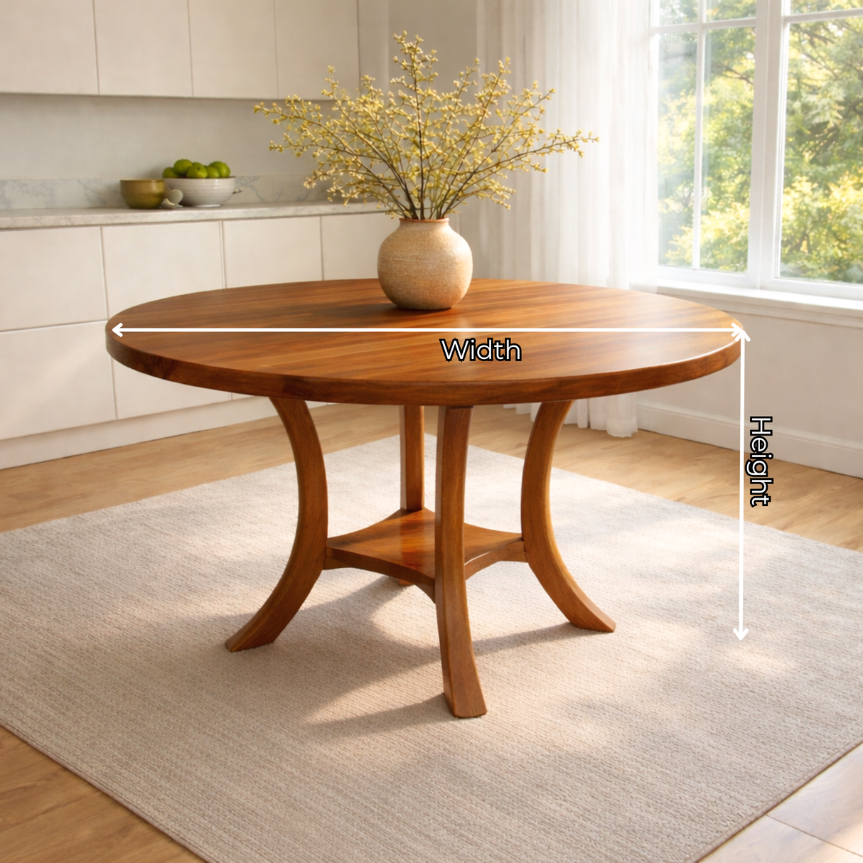 Round Solid Wood Dining Table with Curved Pedestal Base for Dining Room