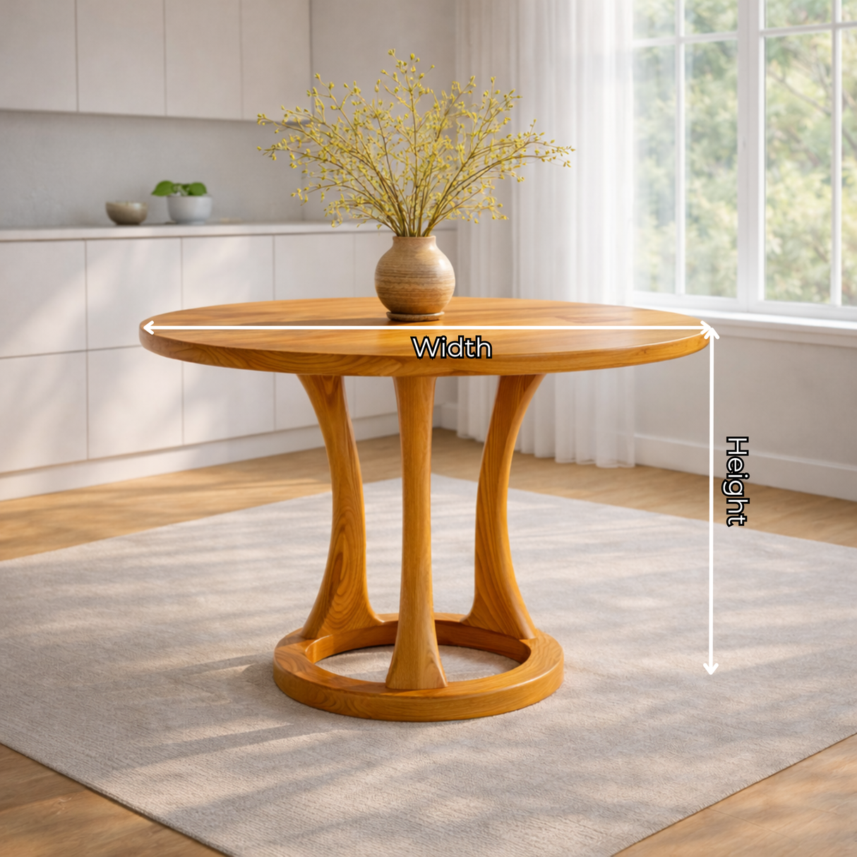 Round Solid Wood Dining Table with Ring Base Design for Dining Room