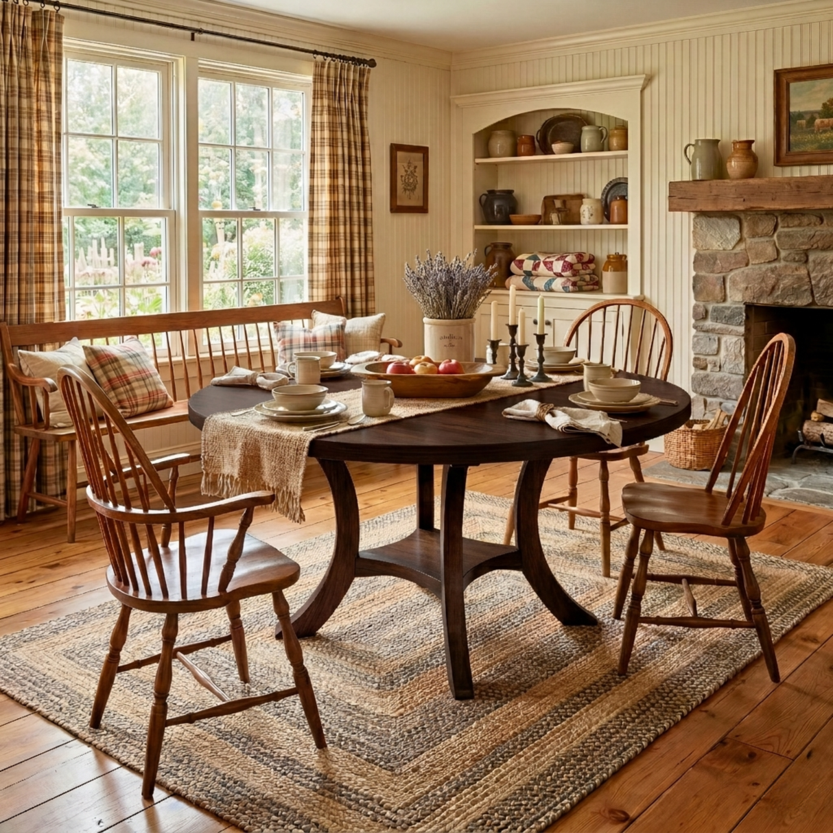 Round Solid Wood Dining Table with Curved Pedestal Base for Dining Room