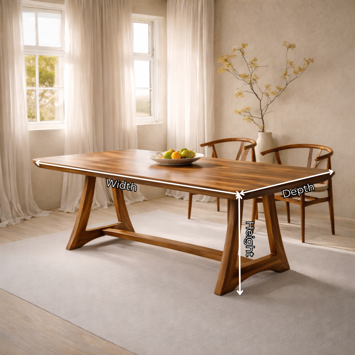 Rectangular Solid Wood Dining Table with Minimalist Frame Base for Dining Room