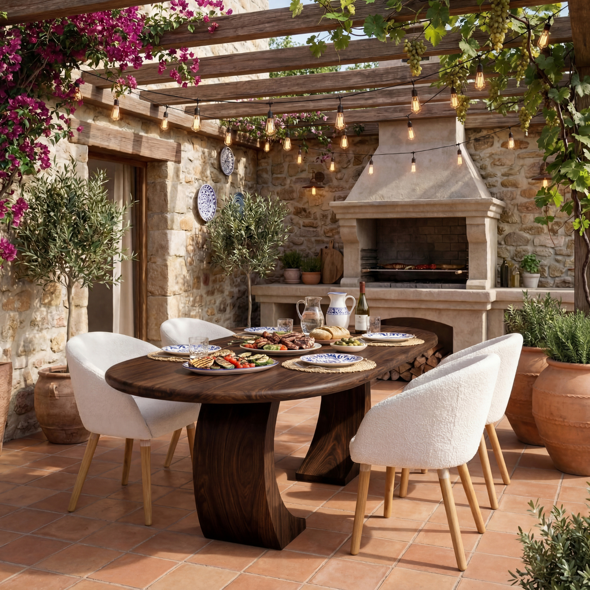 Oval Solid Wood Dining Table with Curved Sculptural Legs for Dining Room