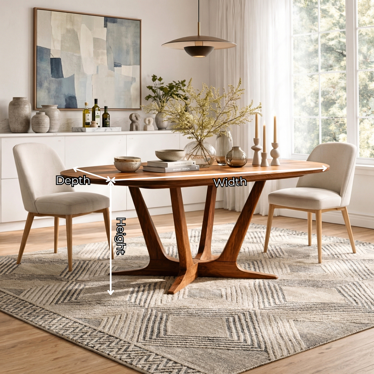 Oval Solid Wood Dining Table with Sculptural Cross Base for Dining Room
