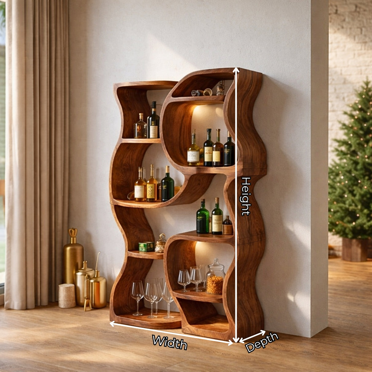 Handcrafted Solid Wood Wine Storage Shelf with Organic Open Display Design