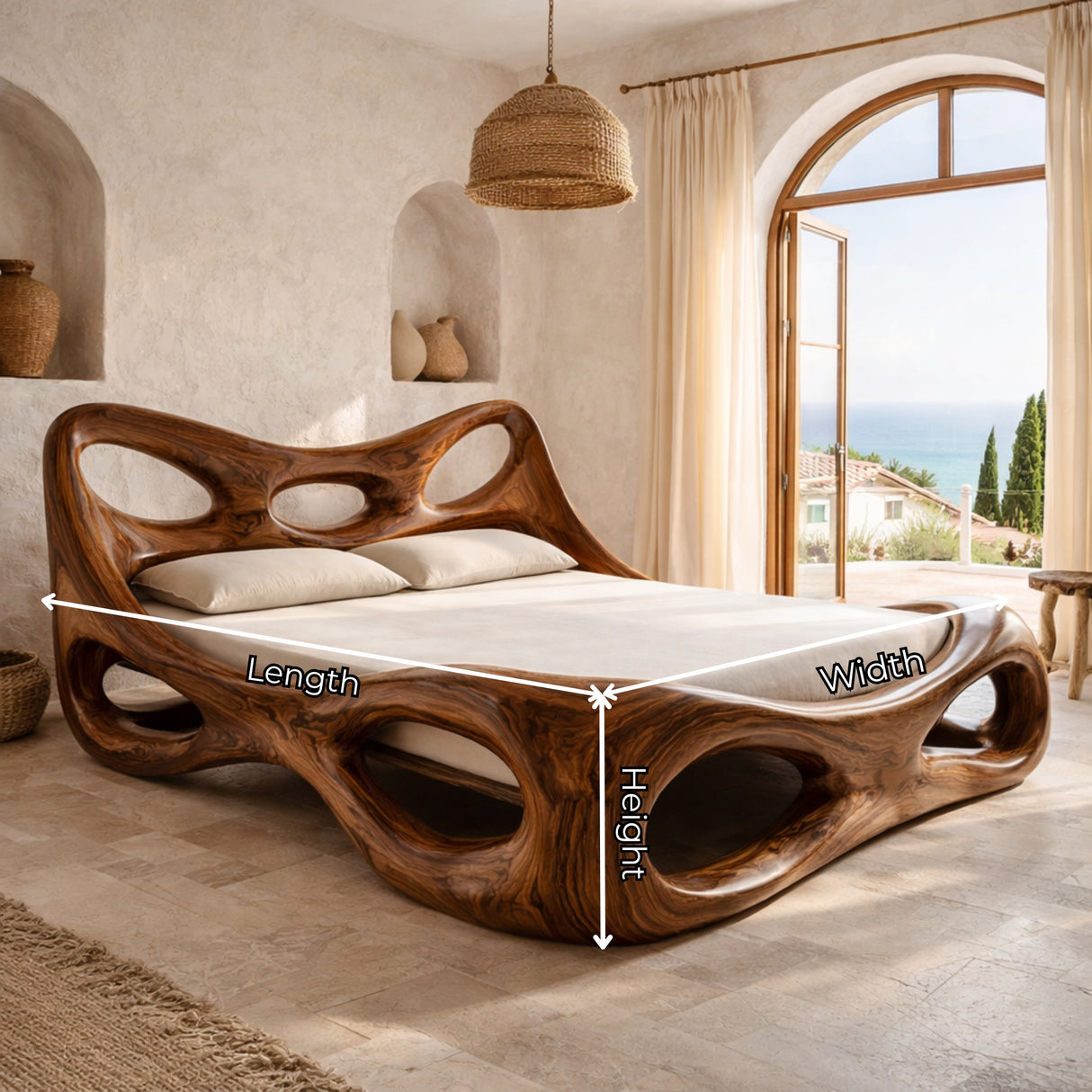 Handcrafted Solid Wood Organic Bed Frame with Sculptural Hollow Form Design