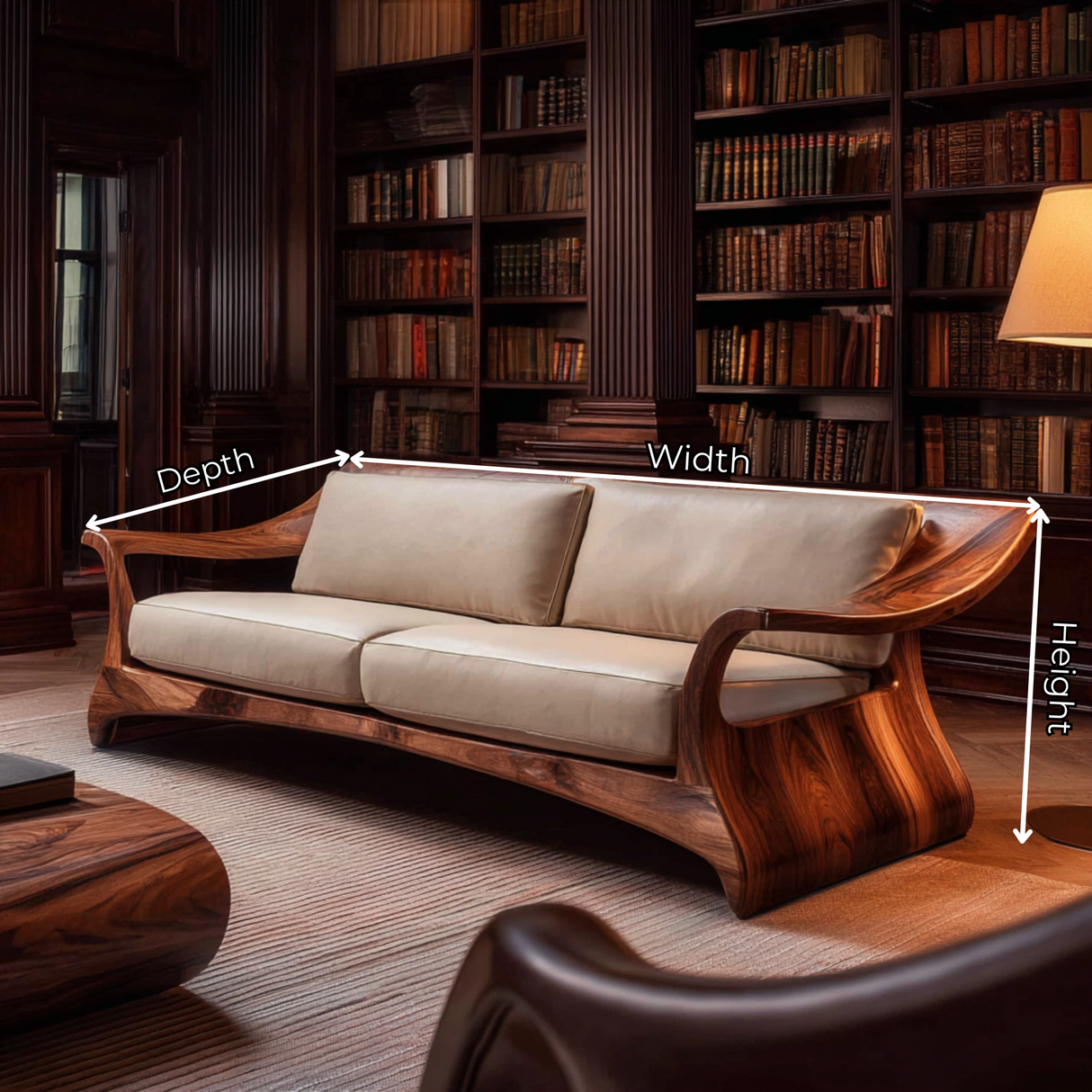 Handcrafted Solid Wood Sofa Frame with Sculptural Arms for Living Room