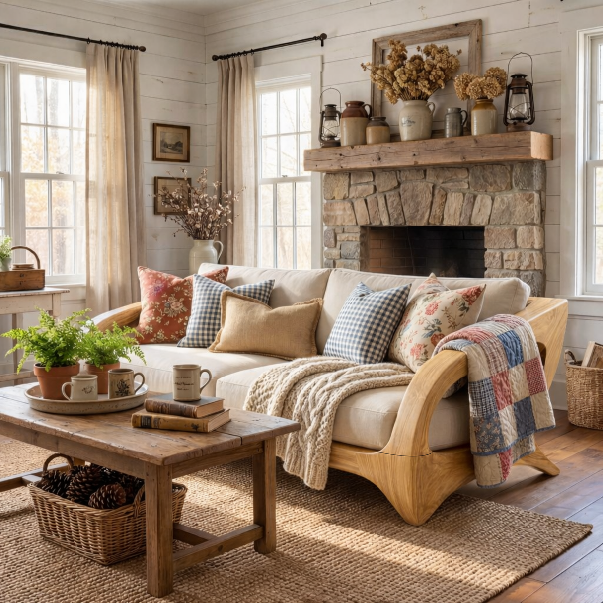 Solid Wood Sofa with Sculptural Open Frame for Reading Room