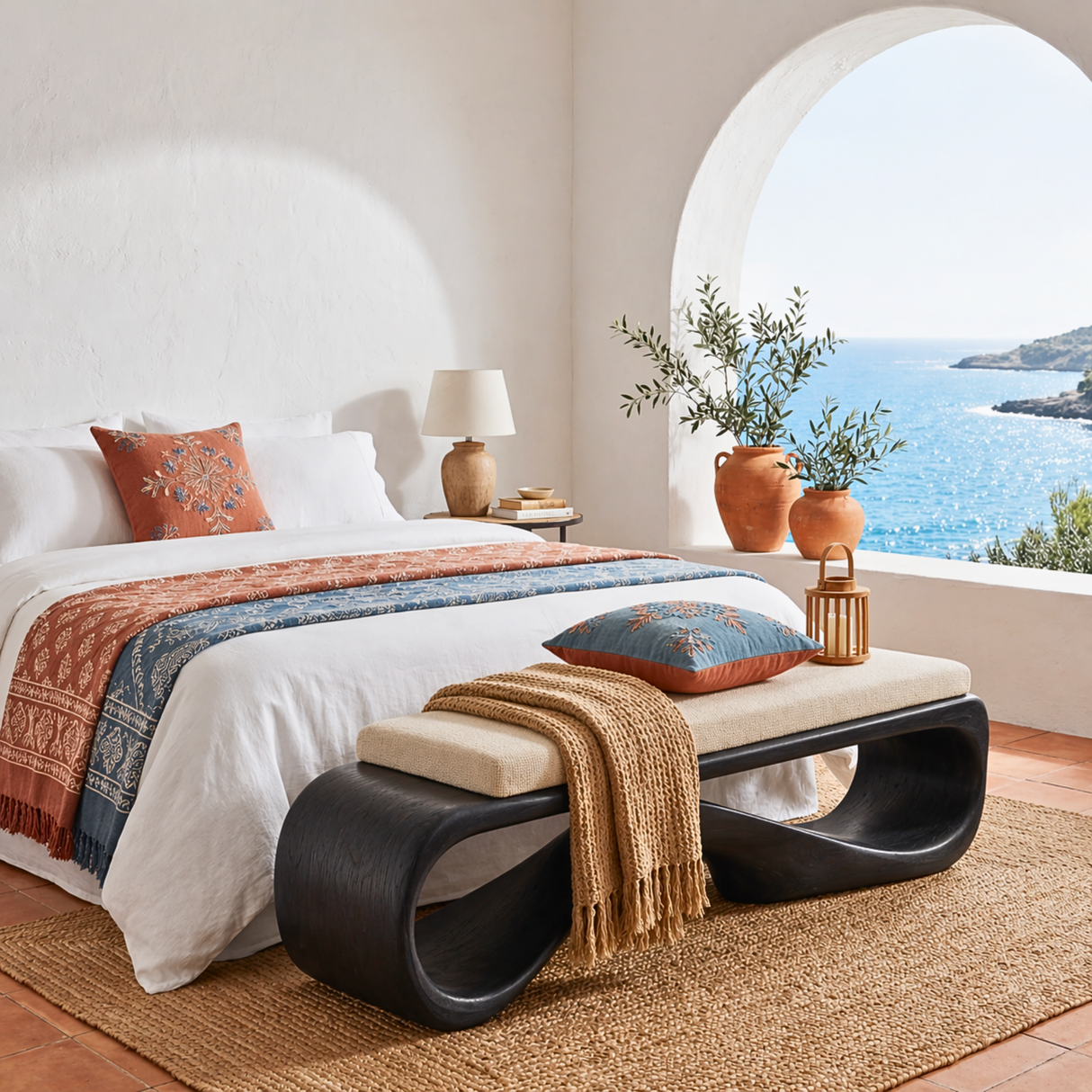 Organic Solid Wood Bench with Wave Open Base for Hallway and Living Space