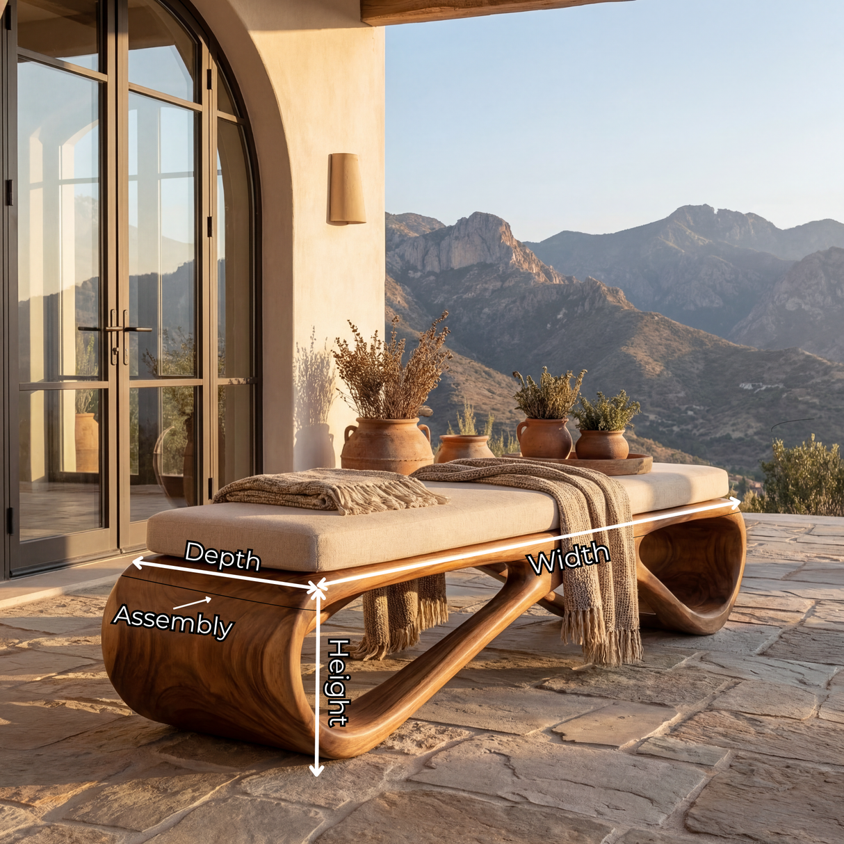 Sculptural Solid Wood Hallway Bench with Flowing Open Base