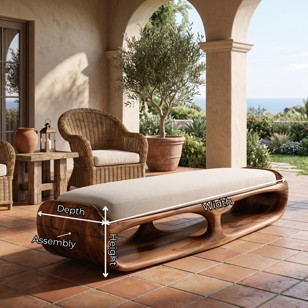 Organic Solid Wood Bench with Sculptural Open Base for Bedroom