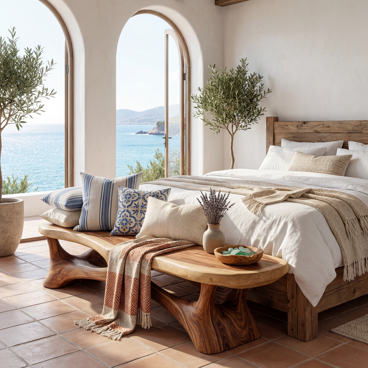 Organic Solid Wood Entryway Bench with Sculptural Open Base Design