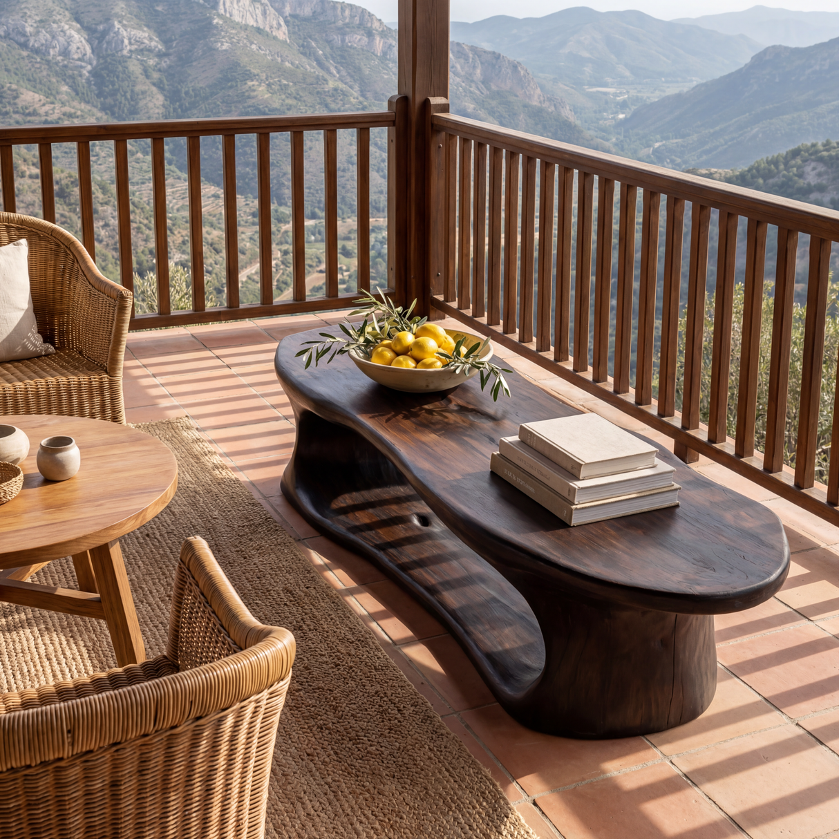 Sculptural Solid Wood Bench with Flowing Open Base for Entryway