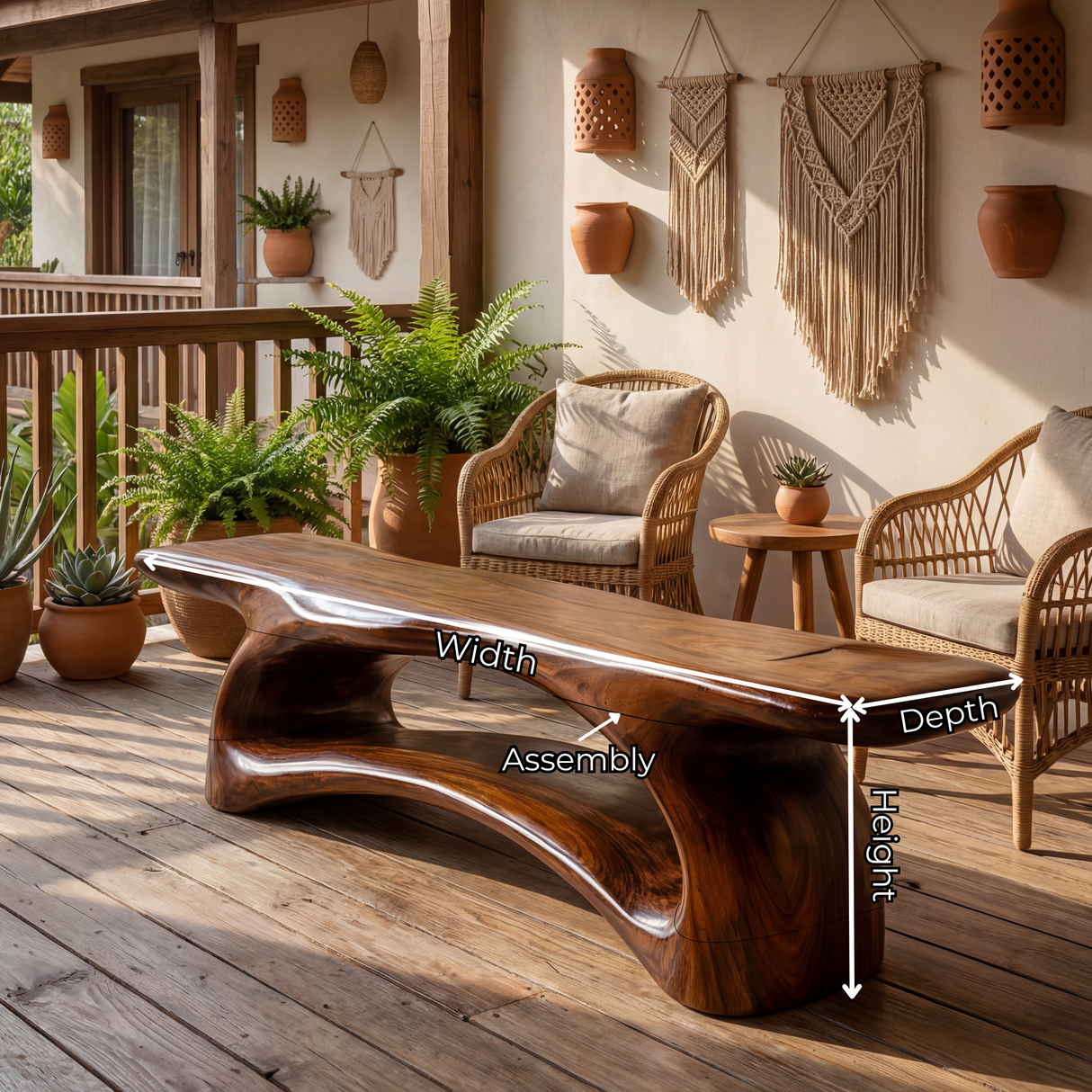 Natural Solid Wood Entryway Bench with Sculptural Open Base Design
