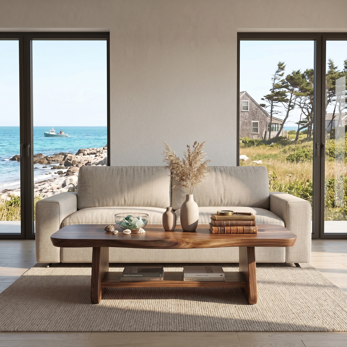 Solid Wood Coffee Table with Tapered Legs and Open Shelf