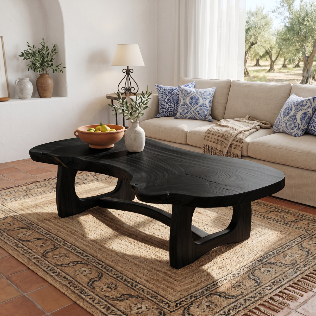 Organic Solid Wood Coffee Table with Asymmetrical Live Edge Top
