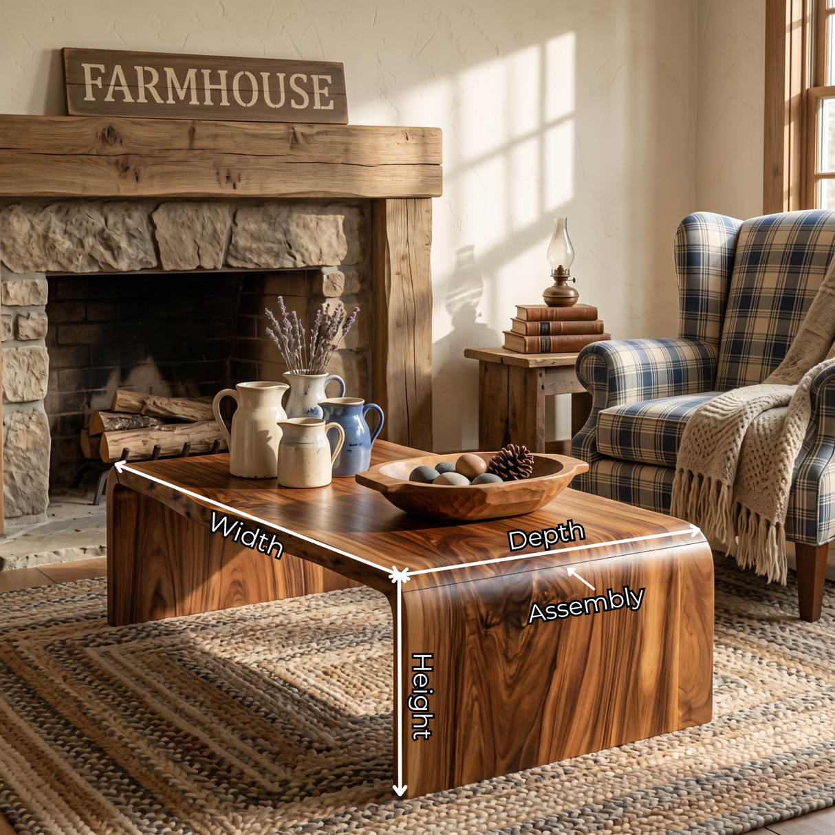 Solid Wood Coffee Table with Waterfall Side Panels