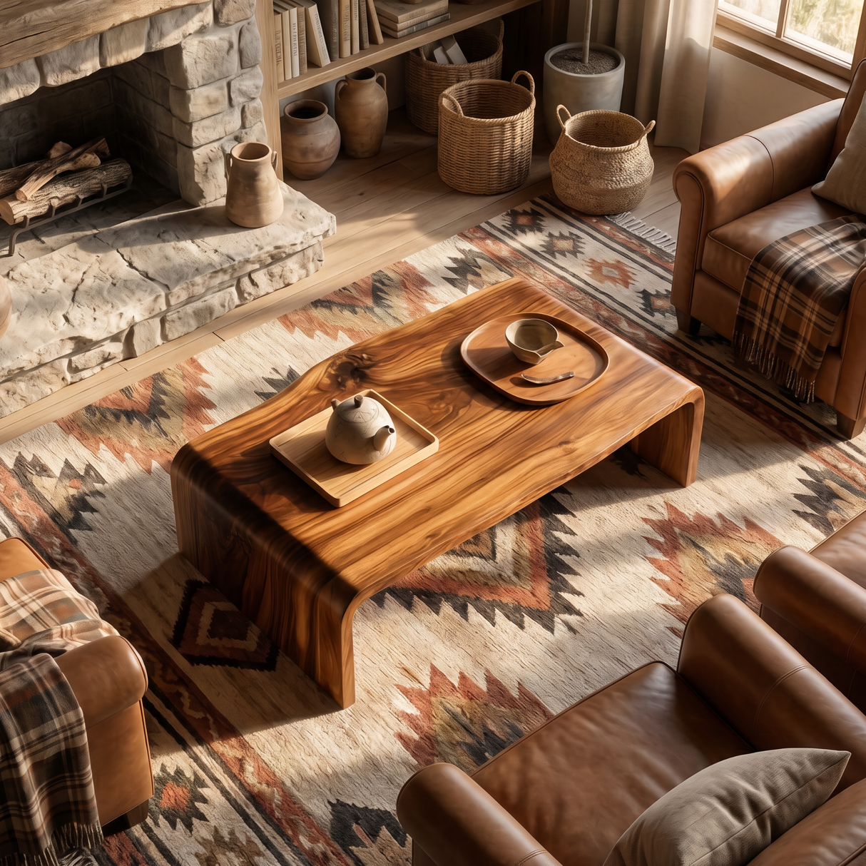 Solid Wood Coffee Table with Waterfall Side Panels