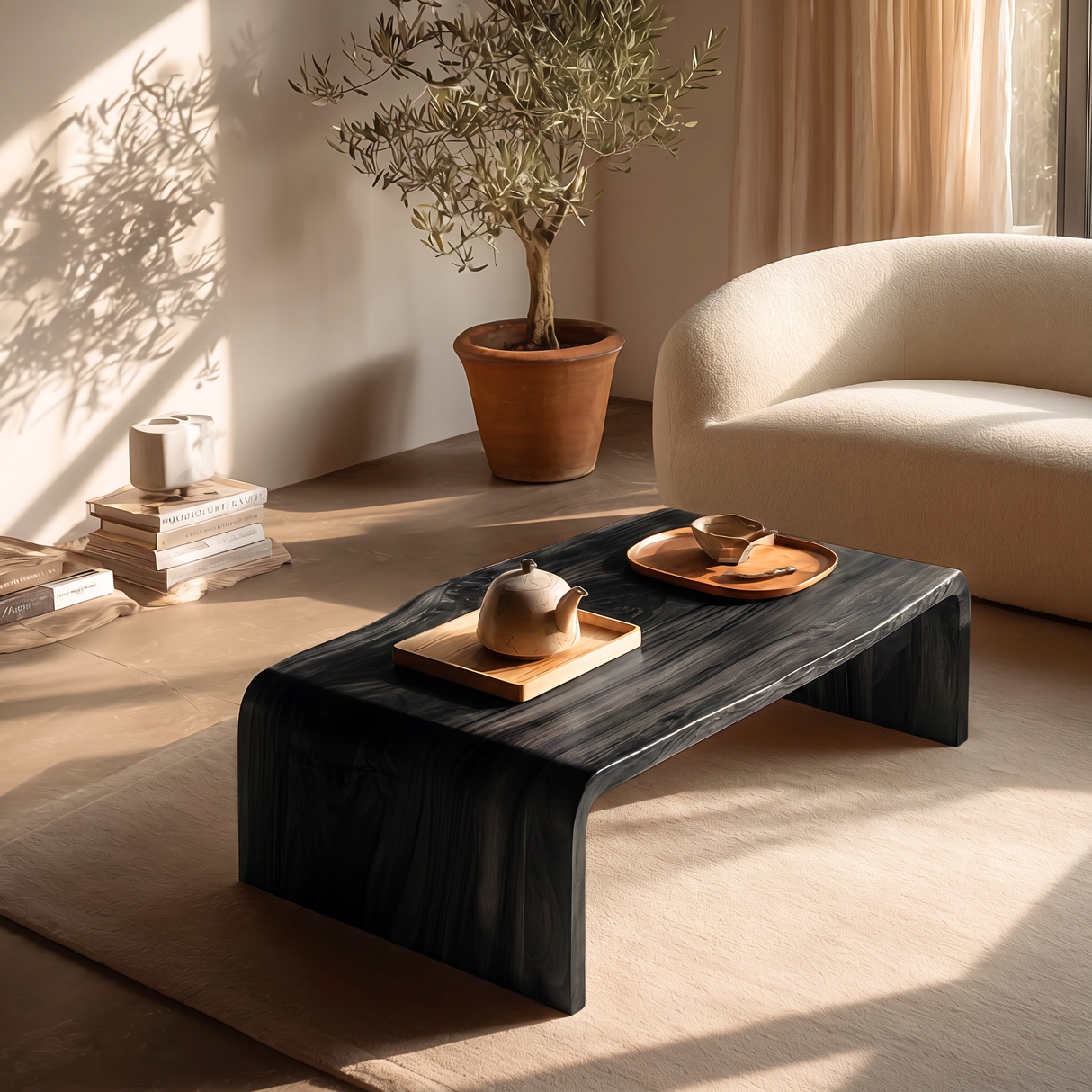 Solid Wood Coffee Table with Waterfall Side Panels